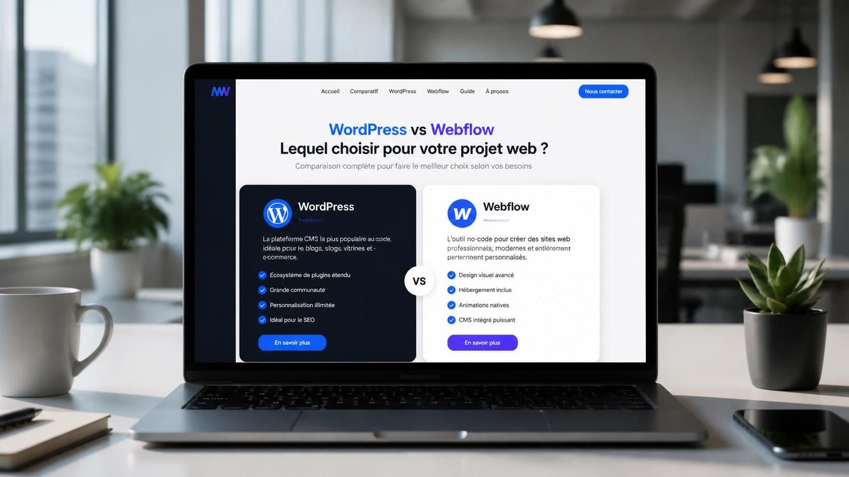 découvrez les différences entre wordpress et webflow et choisissez la meilleure plateforme pour créer votre site web idéal, en fonction de vos besoins et compétences.